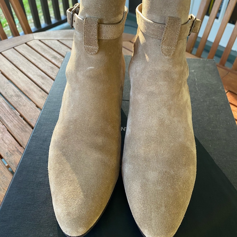 Saint Laurent Taupe Suede Ankle Boots with Buckle - Picture 3 of 11